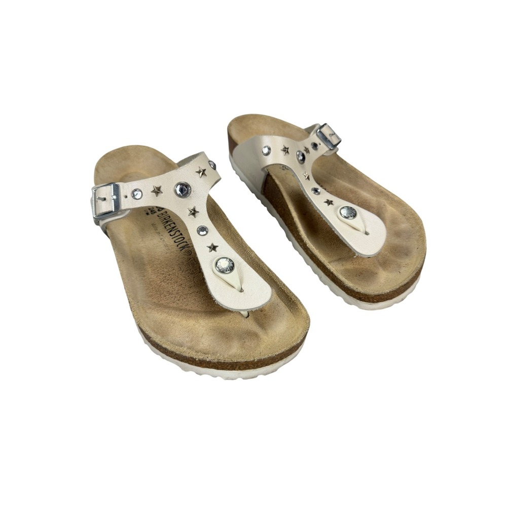Birkenstock Gizeh Star Studded Rhinestone Leather Sandals Cream White 38 L7 M5